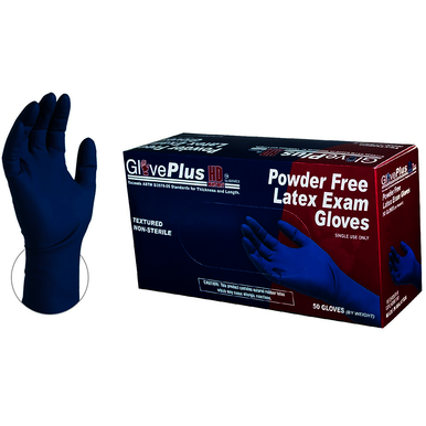 AMMEX GlovePlus HD Medical Blue Latex Gloves, Case of 500, 13 mil, Size Medium, Powder Free, Textured, Disposable, Non-Sterile, GPLHD84100
