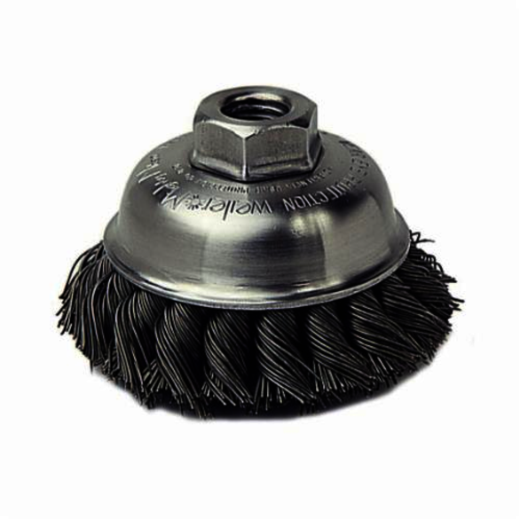 Mighty-Mite 13152 Single Row Cup Brush, 3-1/2 in Dia Brush, M14x2 Arbor Hole, 0.023 in Dia Filament/Wire, Standard/Twist Knot, Steel Fill