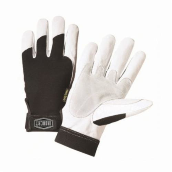Ironcat® 86550/XL Heavy Duty Leather Palm Gloves, XL, Goatskin Leather Palm, Black/Gray, Wing Thumb/Gunn Cut, Grain Cowhide Leather